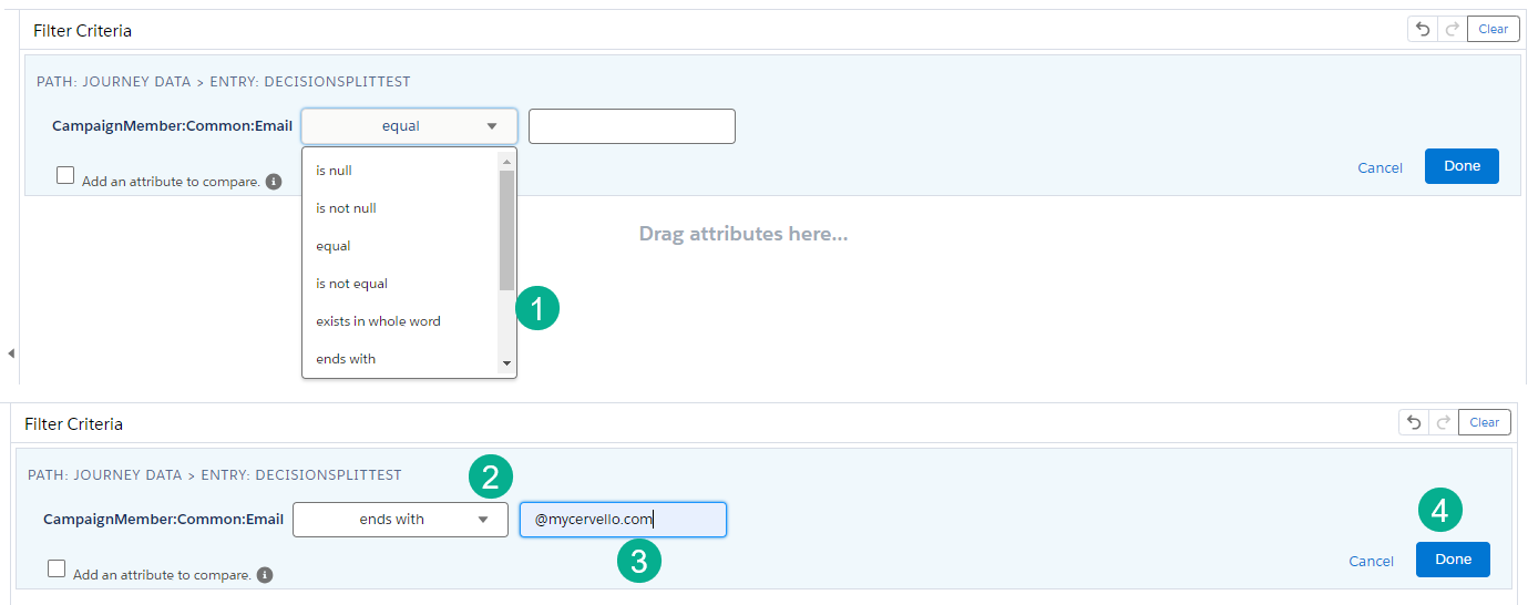 How to configure a decision split in a Journey in Marketing Cloud